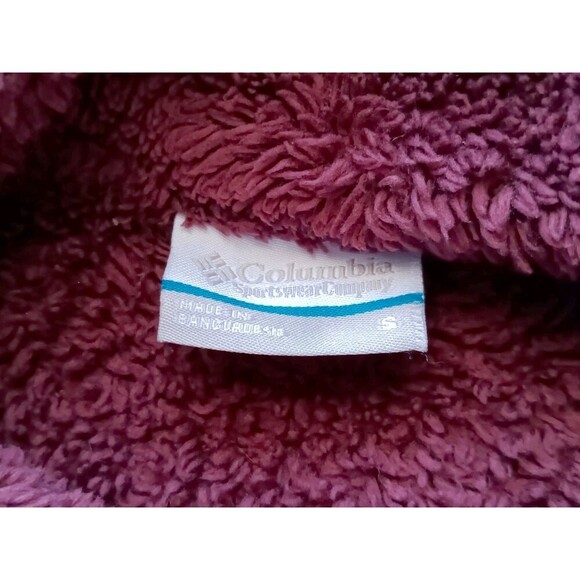 Columbia Full Zip Jacket Small Burgundy Fleece Sherpa Front Pockets - Picture 3 of 7